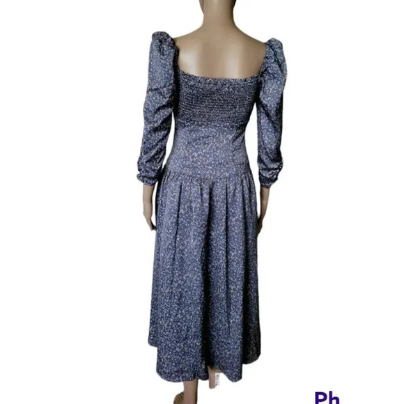 Aster The Label Blue Floral Dress Puff Sleeve Sweetheart Neck MIDI size XS - Picture 11 of 11